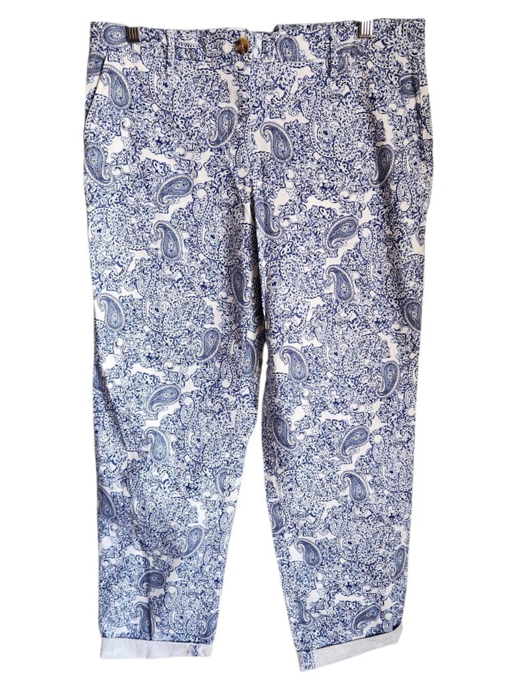 Talbots Pants Women's 8 Blue White Relaxed Chino Paisley Print Pockets NEW